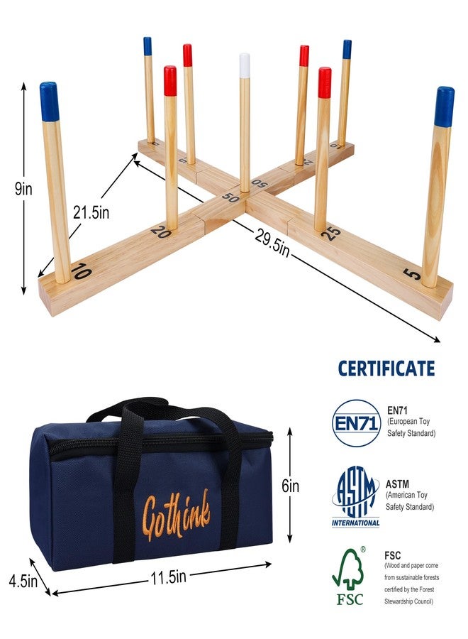 Gothink Extra Large Ring Toss Game for Adults & Kids, 30" Wooden Ring Toss Game Outdoor Fun with 9 Poles, 10 Rings and Carrying Bag Easy to Set Up & Compact Carry Portable Yard Games Toys Gifts - Image 2