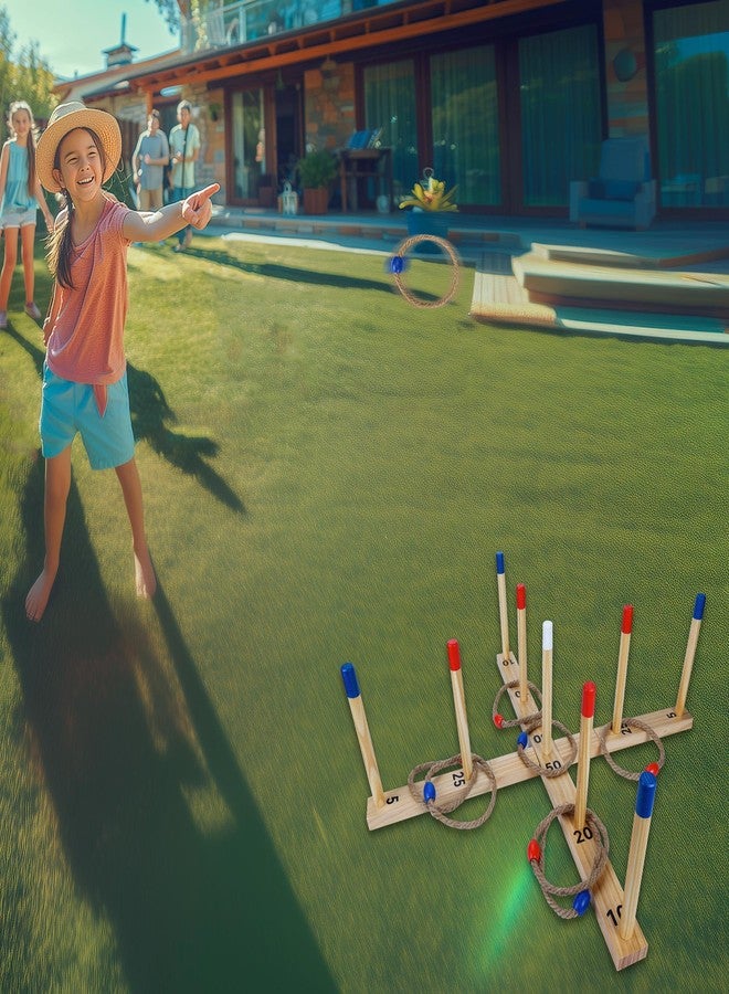 Gothink Extra Large Ring Toss Game for Adults & Kids, 30" Wooden Ring Toss Game Outdoor Fun with 9 Poles, 10 Rings and Carrying Bag Easy to Set Up & Compact Carry Portable Yard Games Toys Gifts - Image 5