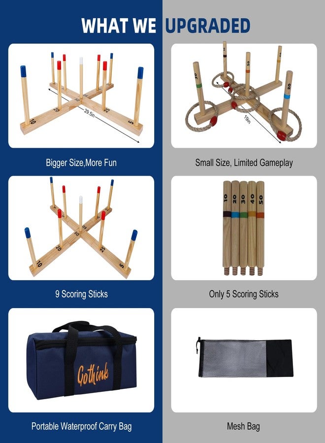 Gothink Extra Large Ring Toss Game for Adults & Kids, 30" Wooden Ring Toss Game Outdoor Fun with 9 Poles, 10 Rings and Carrying Bag Easy to Set Up & Compact Carry Portable Yard Games Toys Gifts - Image 4