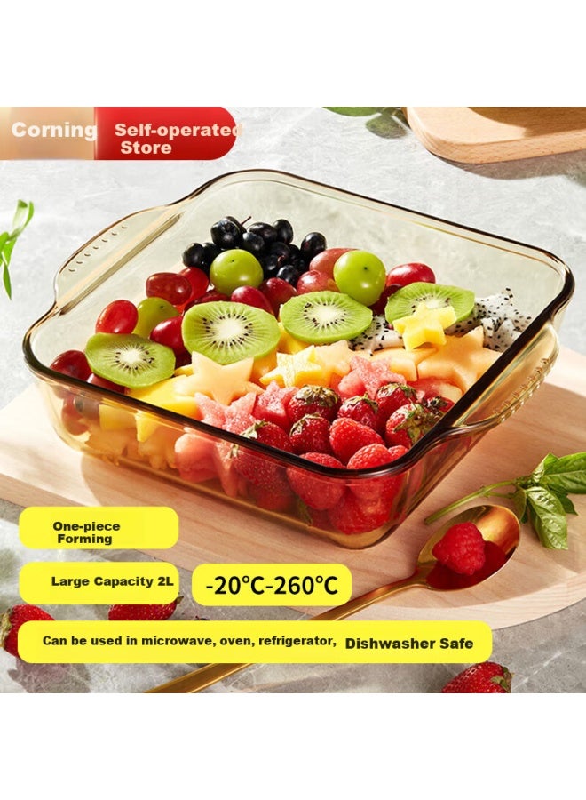 Visions Heat-resistant Glass Baking Dish 2l Square Amber Color Double-handle Steamed Egg Roasted Meat Plate Microwave Oven Baking Dish - Image 5