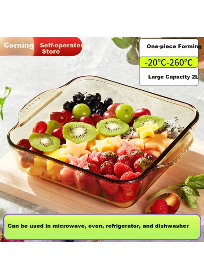 Visions Heat-resistant Glass Baking Dish 2l Square Amber Color Double-handle Steamed Egg Roasted Meat Plate Microwave Oven Baking Dish - Image 4