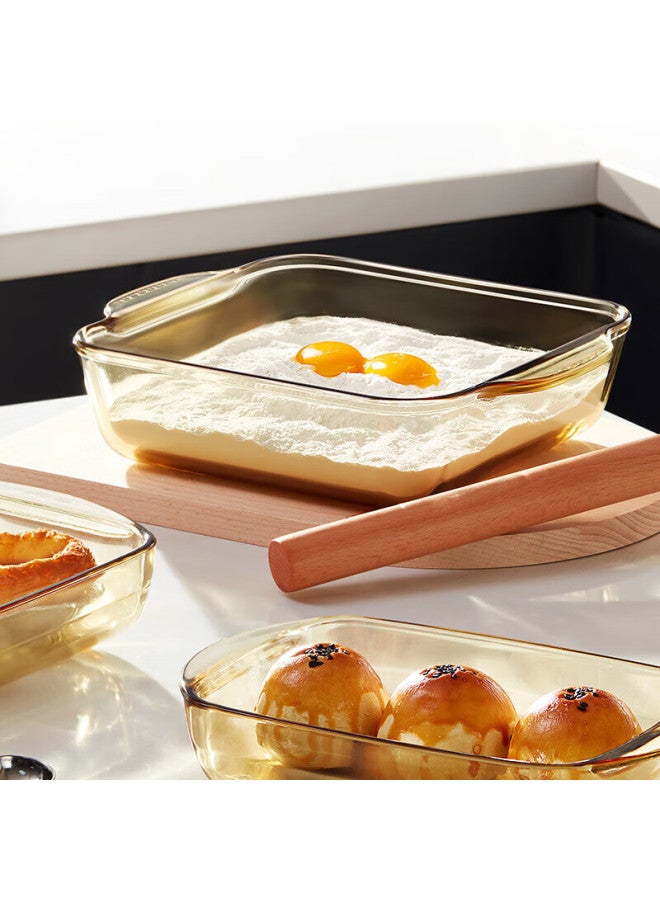 Visions Heat-resistant Glass Baking Dish 2l Square Amber Color Double-handle Steamed Egg Roasted Meat Plate Microwave Oven Baking Dish - Image 1