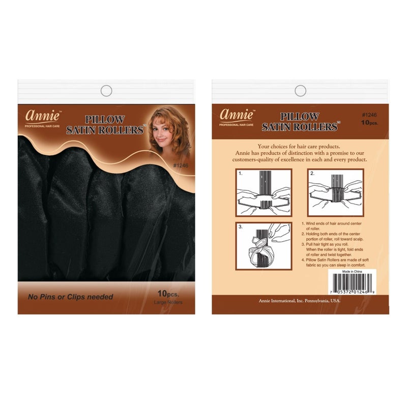 Annie Pillow Satin Rollers: 10Pcs Heatless Roller Set (Black) - Image 2