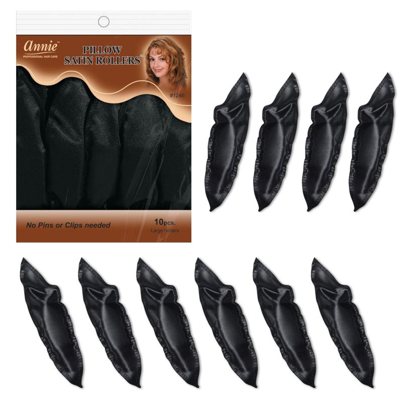 Annie Pillow Satin Rollers: 10Pcs Heatless Roller Set (Black) - Image 1