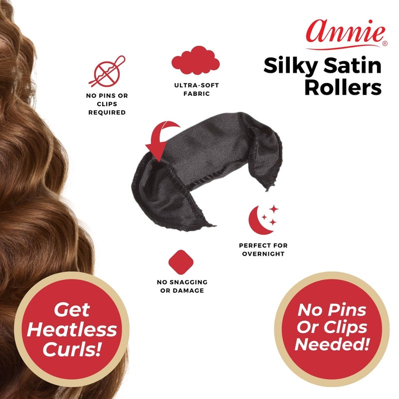 Annie Pillow Satin Rollers: 10Pcs Heatless Roller Set (Black) - Image 3
