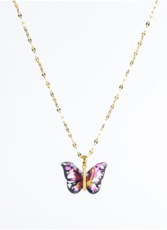 The Black Pearl Accessories Stainless Steel Necklace Gold with a Black Pink Butterfly Pendant  - Image 2