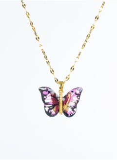 The Black Pearl Accessories Stainless Steel Necklace Gold with a Black Pink Butterfly Pendant  - Image 1