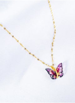 The Black Pearl Accessories Stainless Steel Necklace Gold with a Black Pink Butterfly Pendant  - Image 3