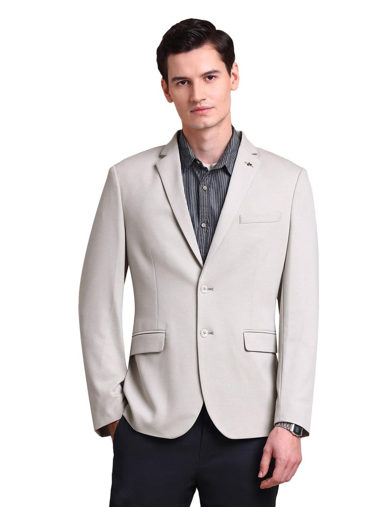 Arrow Knitted Blazer for Men - Long Sleeves with Buttoned Cuffs, Double Button Closure Mens Casual Blazer - 40, Beige - Image 1