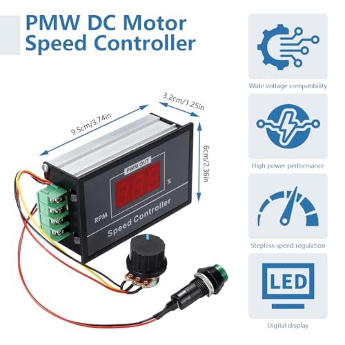 Serplex® PWM DC Motor Speed Controller 6V, 60V 30A with Digital Display, Stepless Speed Adjustment, Potentiometer Dial & Start/Stop Switch - Image 3