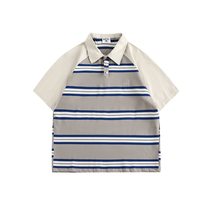 Ruiienrs X Daivc 2024 Vintage Contrast Color Stripe Stitching Joker Short Sleeve T037 - Image 1
