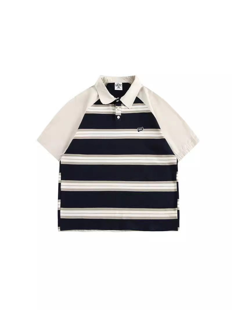 Ruiienrs X Daivc 2024 Vintage Contrast Color Stripe Stitching Joker Short Sleeve T037 - Image 5