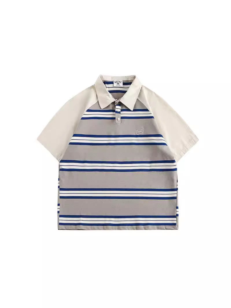 Ruiienrs X Daivc 2024 Vintage Contrast Color Stripe Stitching Joker Short Sleeve T037 - Image 3