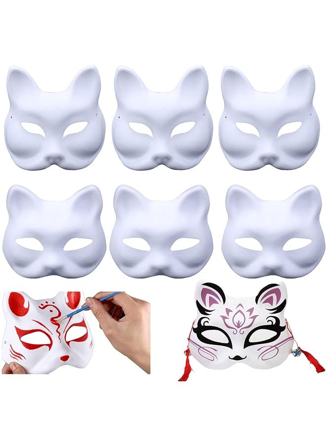 The Bros 6pcs fox Mask DIY White Paper Masks Blank cat Masks Unpainted Paper Masks Blank Hand painted Animal Cosplay Mask Party Costume Accessory Half Blank Animal Dress Up Halloween Costume Accessories  - Image 1