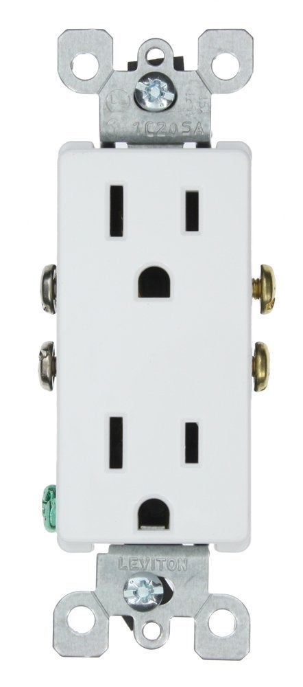 Leviton 5325-W 15 Amp, 125V, Decora Duplex Receptacle, Residential Grade, Grounding, White, 10-Packwhite