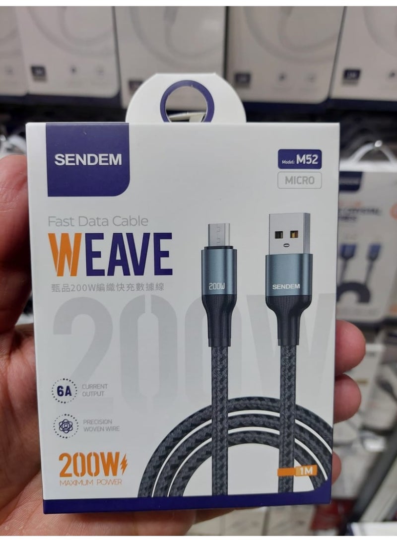 سيندم كابل شحن سريع بقوة 200 واط – متين ويدعم الشحن السريع ونقل البيانات متوافق مع Micro - Image 2