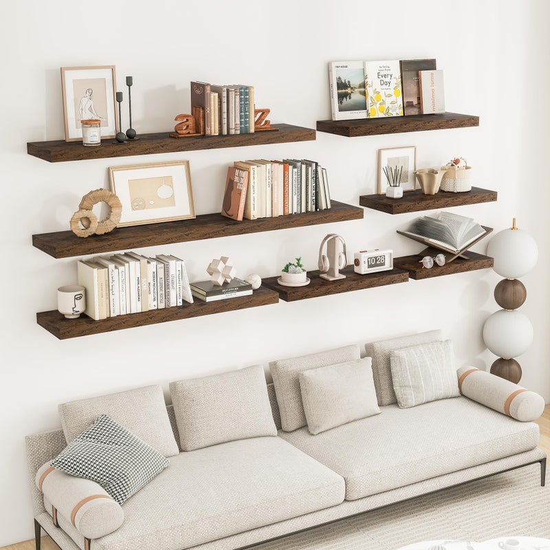 RICHFOCUS 31.5Inch Floating Shelves for Wall 2 Pack Shelves for Bedroom|Kitchen|Bathroom Wall Mounted Rustic Wood Floating Shelf with Invisible Brackets for Books|Storage|Decor, Rustic Brown - Image 2