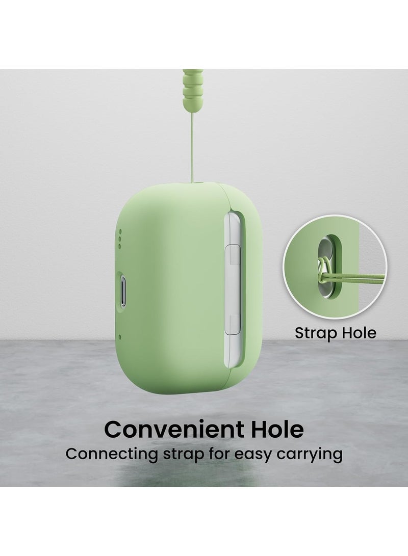 Compatible with AirPods Pro 2 Case (2022), Protective Liquid Silicone Case Cover for AirPods Pro 2nd Generation with Lanyard Soft Skin Front LED Visible Silicone Case-Pea Green - Image 3