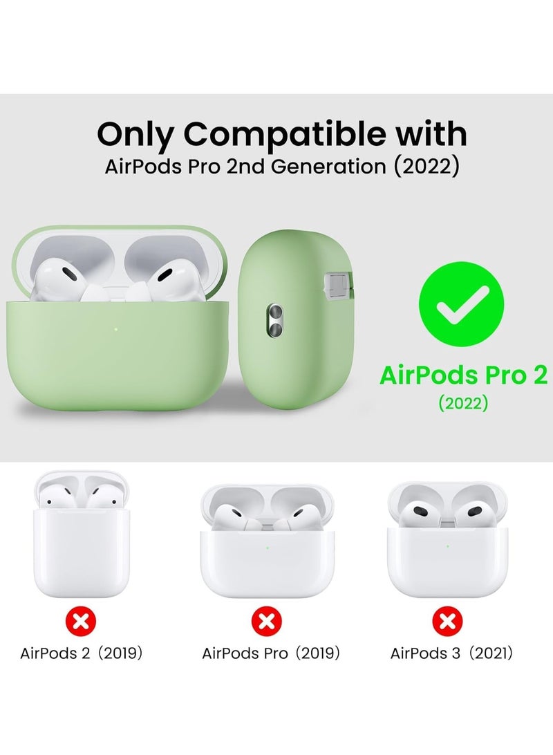 Compatible with AirPods Pro 2 Case (2022), Protective Liquid Silicone Case Cover for AirPods Pro 2nd Generation with Lanyard Soft Skin Front LED Visible Silicone Case-Pea Green - Image 5