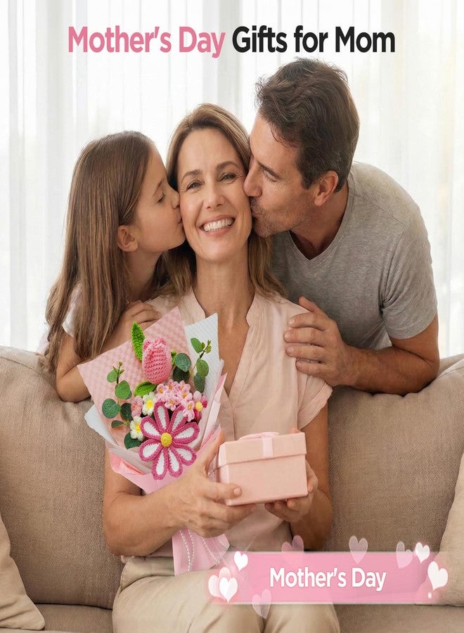 باقة زهور كروشيه، زهور كروشيه وردية مصنوعة يدويًا، زهور توليب كروشيه مع بطاقة هدية لها، زوجة، حبيبة، صديقة، صديقات، عيد الحب، ذكرى زواج، عيد ميلاد، عيد الأم، تخرج، زفاف - Image 4