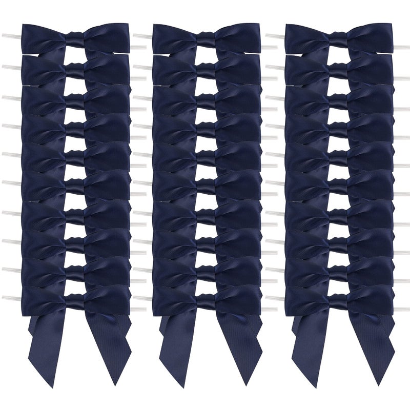 AIMUDI Navy Blue Satin Ribbon Twist Tie Bows 35 Pretied Bows Premade Craft Bows for Treat Bags Cake Pop Gift Wrapping Basket Wedding Favors Cookie Candy Bagging Baby Shower 50 Counts