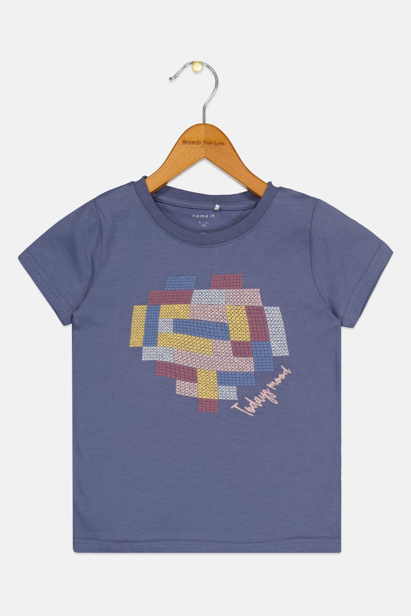 NAME IT Kids Girl Embroidered Short Sleeve Top, Wild Wind - Image 3