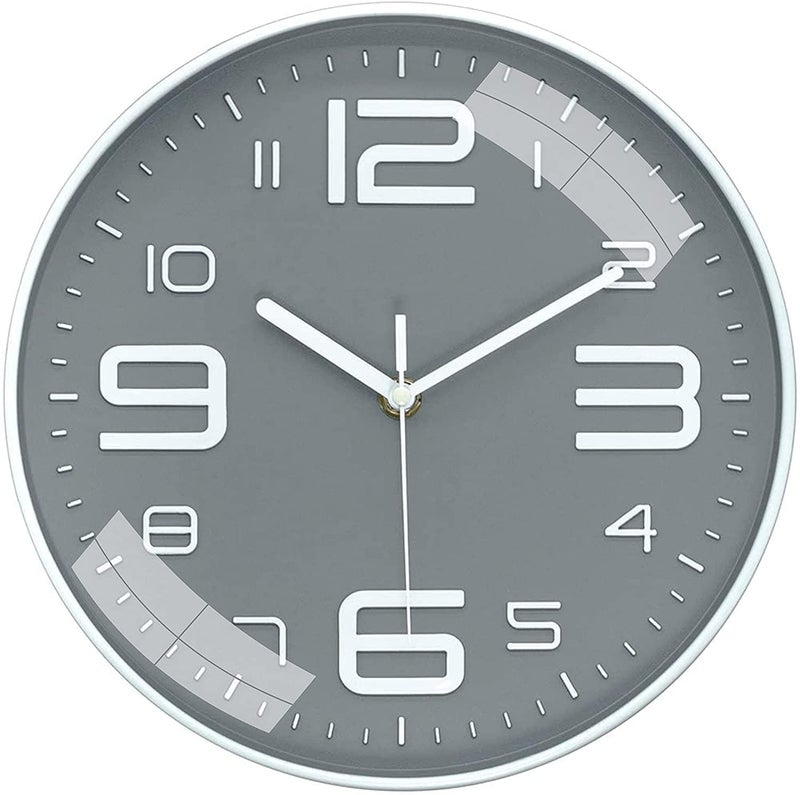 TEKCOOL ساعة حائط 12" كواتز صامتة زخرفية أحدث ساعة حائط غير مزعجة ساعة كلاسيكية تعمل بالبطارية دائرية سهلة القراءة للغرفة/المنزل/المطبخ/غرفة النوم/المكتب/المدرسة - تناظرية، بلاستيك رمادي - Image 1