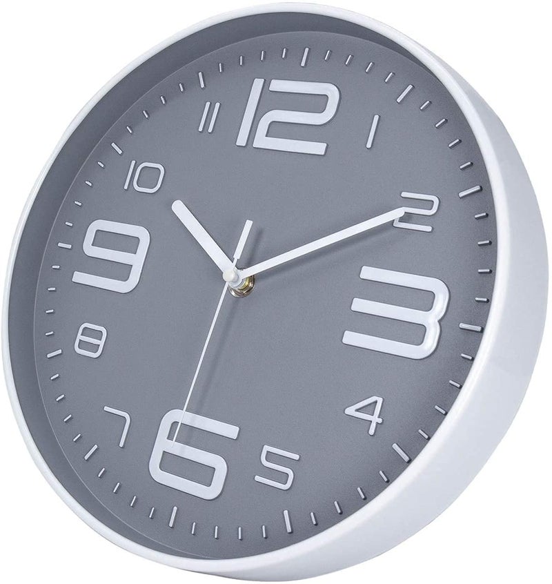 TEKCOOL ساعة حائط 12" كواتز صامتة زخرفية أحدث ساعة حائط غير مزعجة ساعة كلاسيكية تعمل بالبطارية دائرية سهلة القراءة للغرفة/المنزل/المطبخ/غرفة النوم/المكتب/المدرسة - تناظرية، بلاستيك رمادي - Image 3