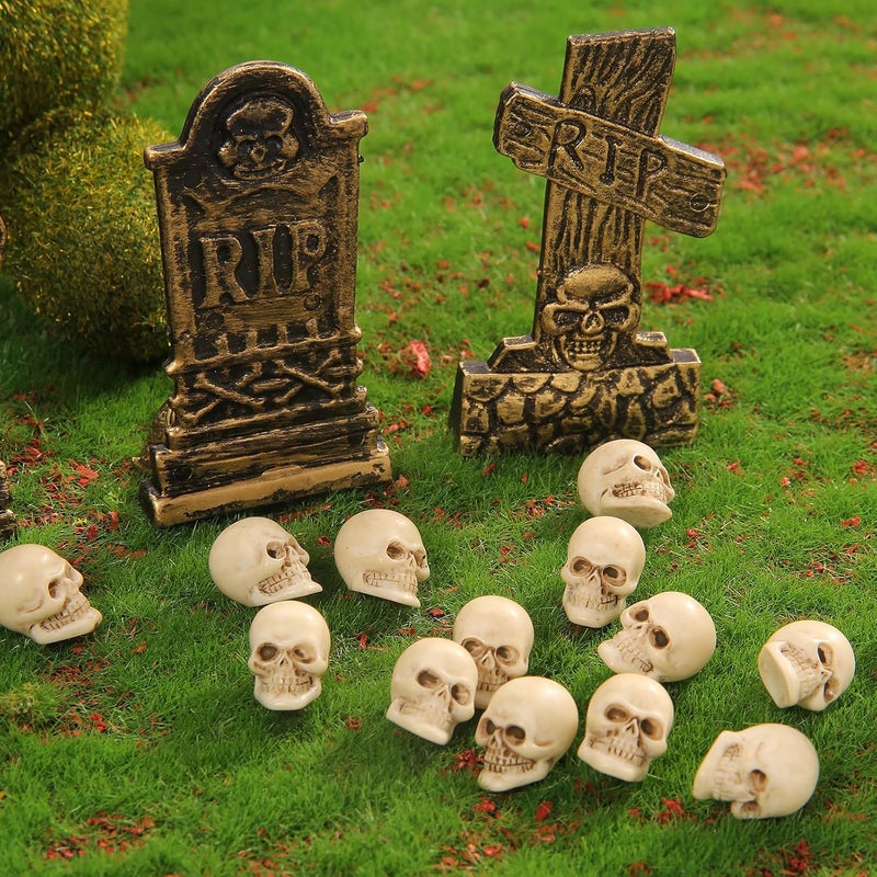 10 Pieces Halloween Miniature Tombstones Figurines, Mini Plastic Graveyard Gravestone for DIY Crafts Home Garden Decor, Gold Style - Image 3