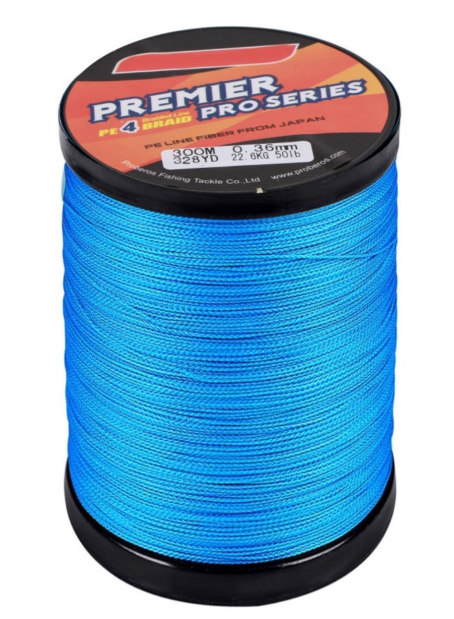 Proberos 5.0/50LB Fishing Wire Abrasion Resistant Fishing Tape 4 Stranded Braided PE Fishing Line for Seawater Freshwater 300m Blue - Image 1