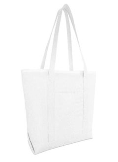 DALIX DALIX 23" Premium 24 oz. Cotton Canvas Shopping Tote Bag in White 