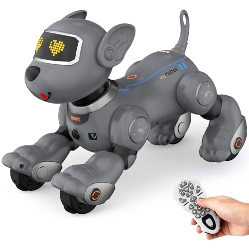 PRANITE Robot Dog Programmable Remote Control Dog Toy for Kids with OneKey Following Voice Control Touch Dance Sing Smart RC Stunt Puppy Toy Gift for Boys Girls Gray - Image 1