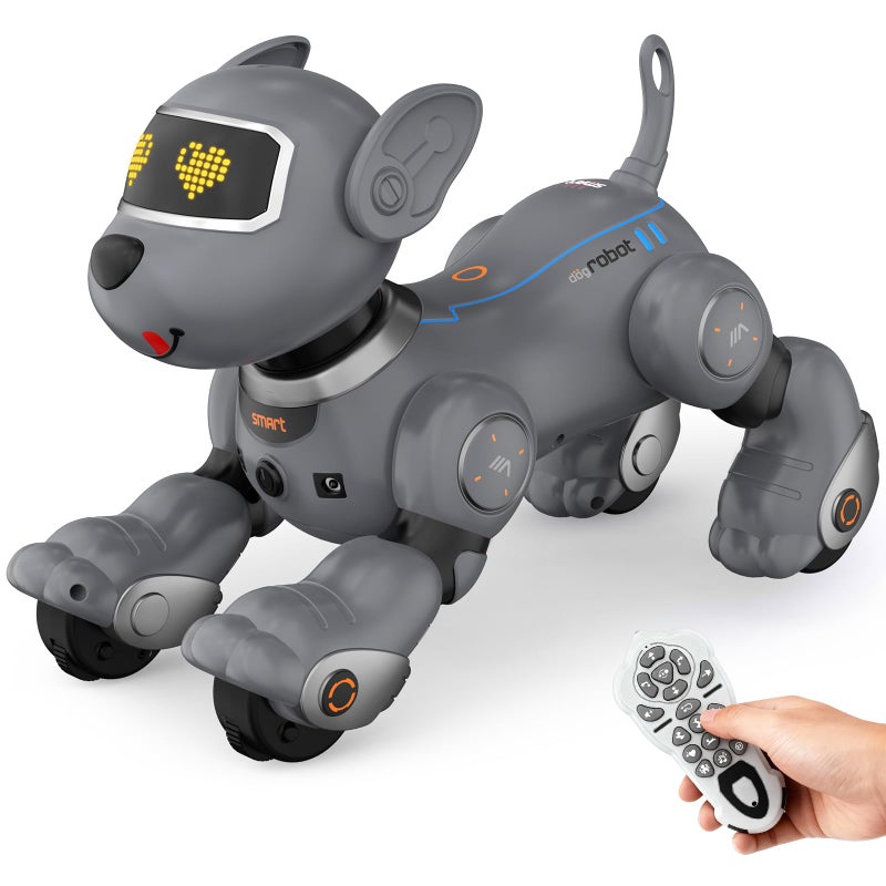 PRANITE Robot Dog Programmable Remote Control Dog Toy for Kids with OneKey Following Voice Control Touch Dance Sing Smart RC Stunt Puppy Toy Gift for Boys Girls Gray - Image 3