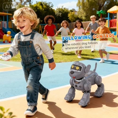 PRANITE Robot Dog Programmable Remote Control Dog Toy for Kids with OneKey Following Voice Control Touch Dance Sing Smart RC Stunt Puppy Toy Gift for Boys Girls Gray - Image 5