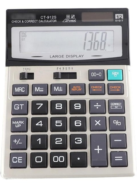 Desktop Calculator, 12 Digit Large LCD Display, Dual Solar Power and Battery, Mechanical Big Buttons Calculator for Office Home School