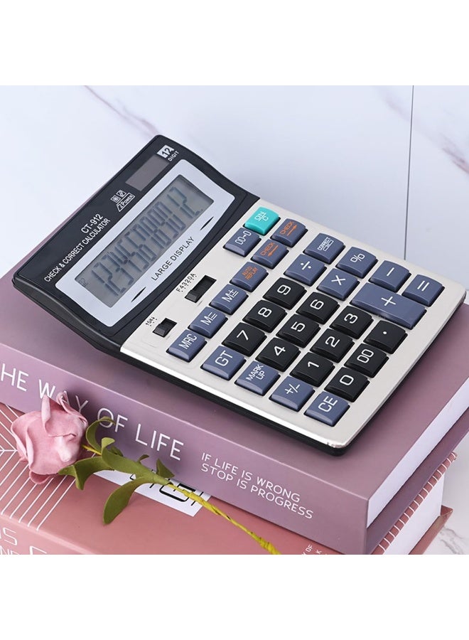 Desktop Calculator, 12 Digit Large LCD Display, Dual Solar Power and Battery, Mechanical Big Buttons Calculator for Office Home School