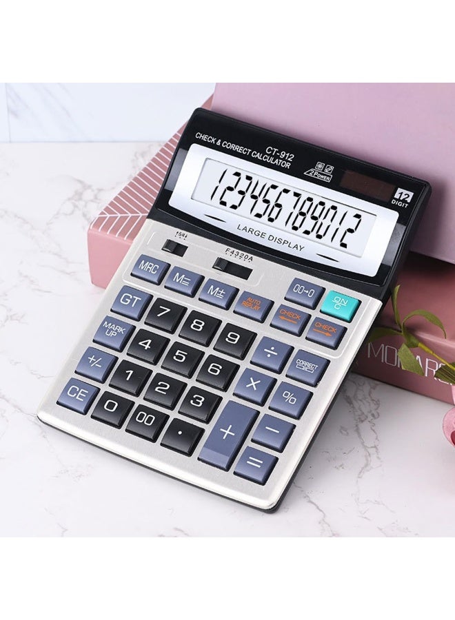 Desktop Calculator, 12 Digit Large LCD Display, Dual Solar Power and Battery, Mechanical Big Buttons Calculator for Office Home School