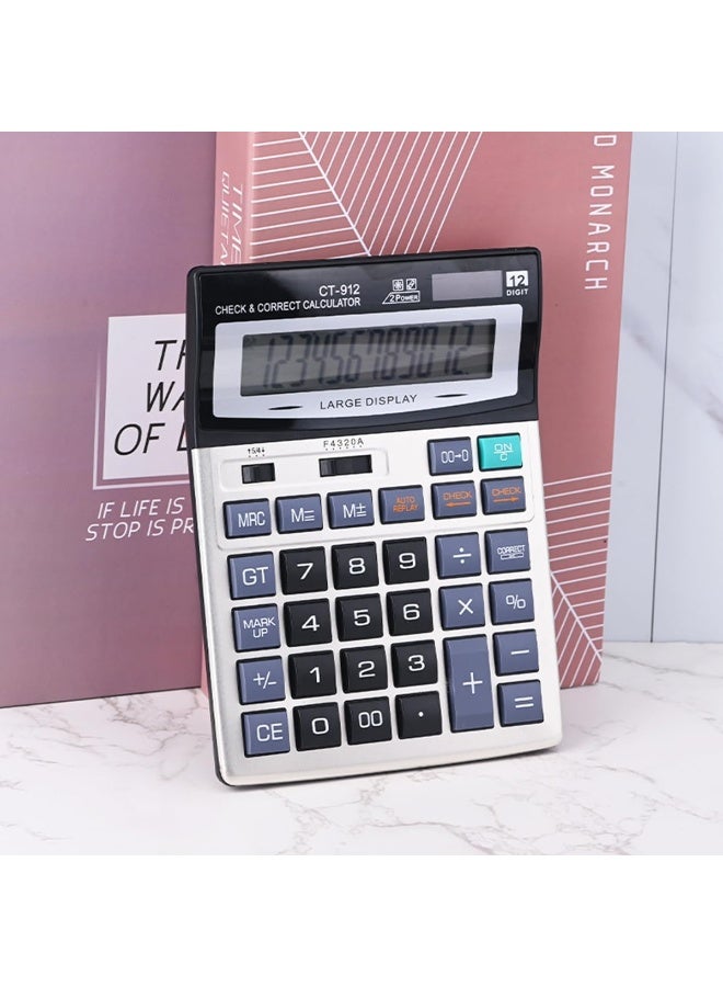Desktop Calculator, 12 Digit Large LCD Display, Dual Solar Power and Battery, Mechanical Big Buttons Calculator for Office Home School