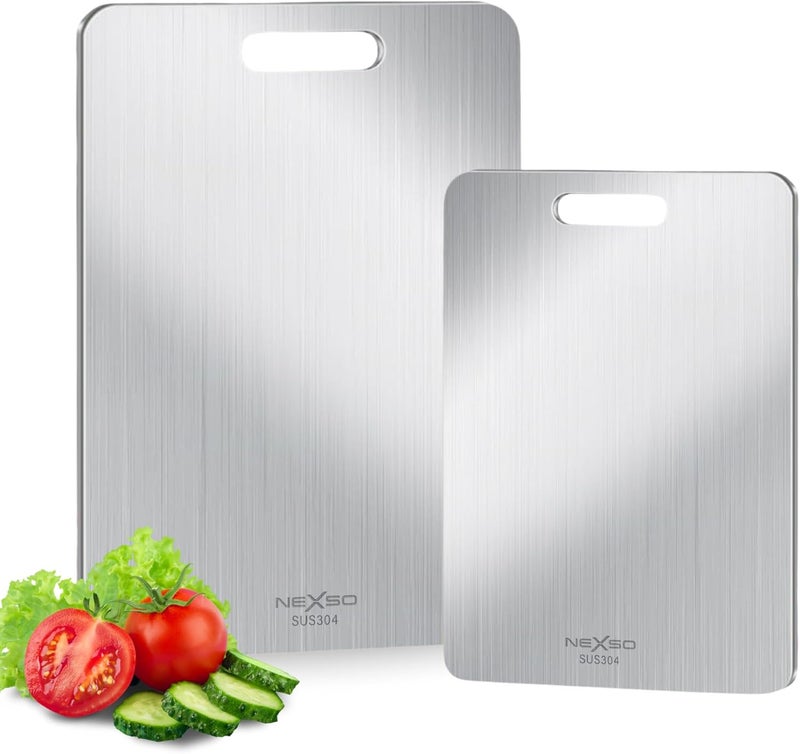 Nexso Stainless Steel Cutting Boards for Kitchen – Set of 2 | Food-Grade Hygienic, Easy to Clean, Dishwasher Safe | Cutting Board Stainless Steel - Image 1