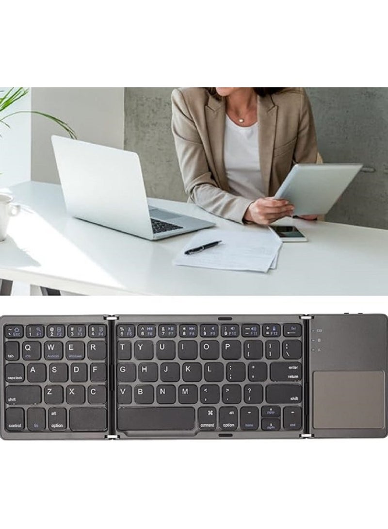 Unleash Your Productivity On the Go: Foldable Bluetooth Keyboard, Mini Portable Rechargeable Travel Keyboard with Touchpad, Compatible with Windows, Android, and iOS Devices