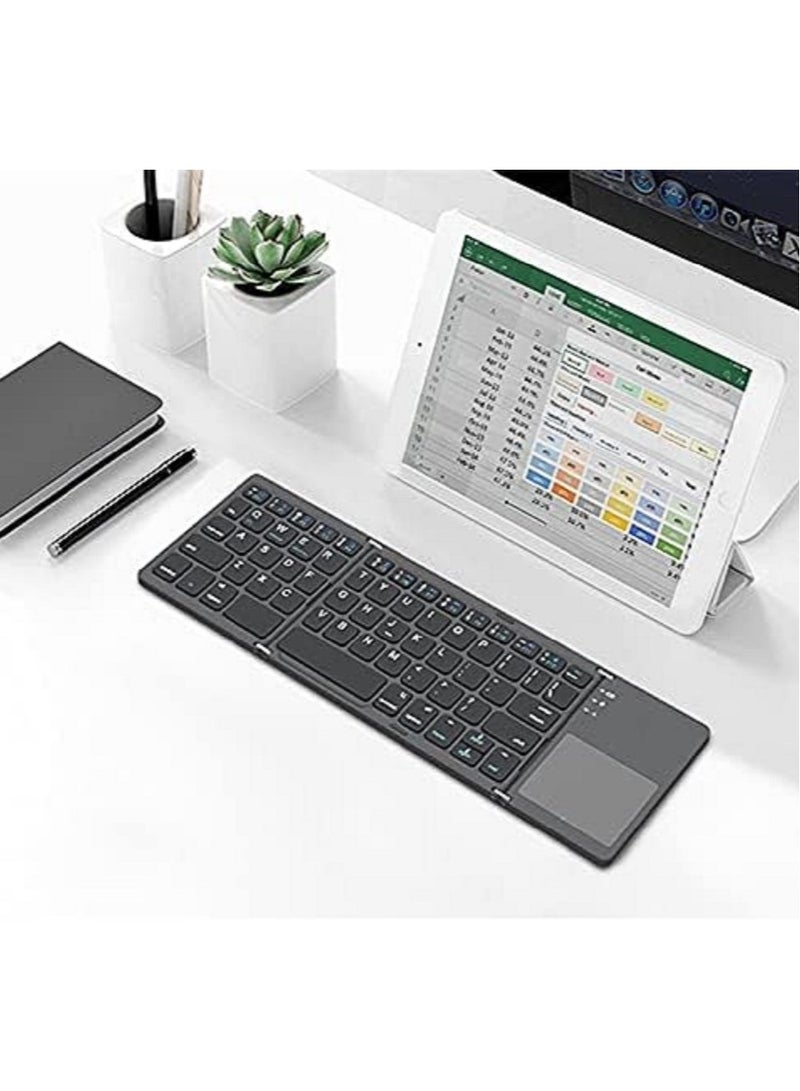 Unleash Your Productivity On the Go: Foldable Bluetooth Keyboard, Mini Portable Rechargeable Travel Keyboard with Touchpad, Compatible with Windows, Android, and iOS Devices