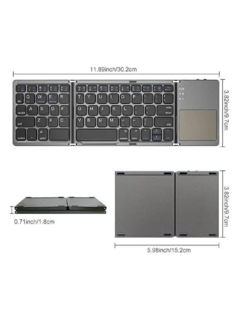 Unleash Your Productivity On the Go: Foldable Bluetooth Keyboard, Mini Portable Rechargeable Travel Keyboard with Touchpad, Compatible with Windows, Android, and iOS Devices