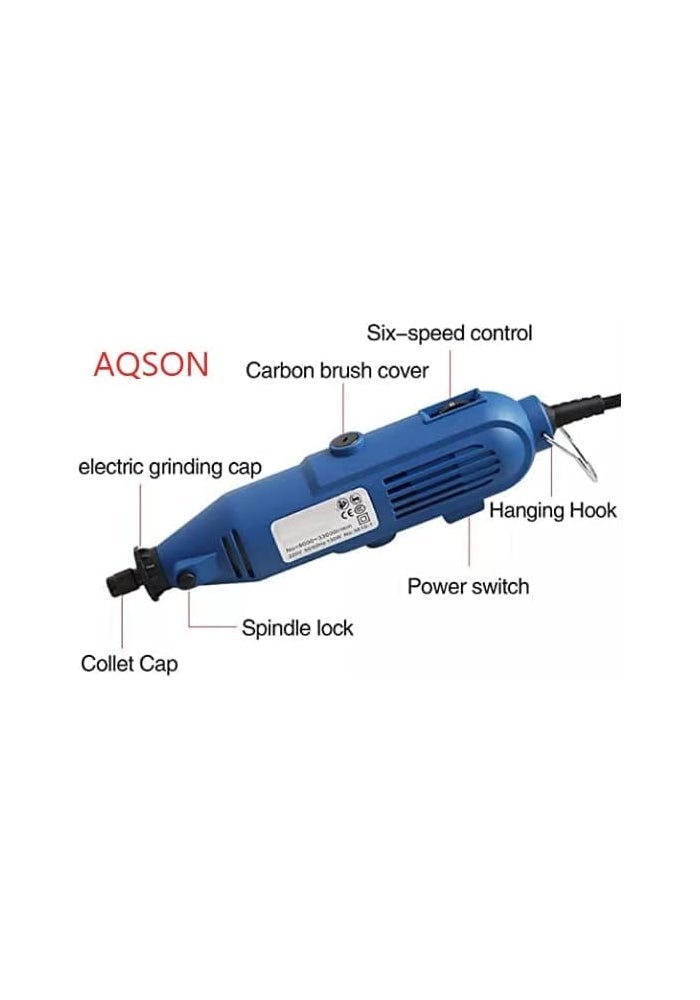 AQ AQSON مجموعة أدوات المطحنة AQSON مع ظرف متعدد الاستخدامات بدون مفتاح وعمود مرن - 211 قطعة من الملحقات، مجموعة مثقاب كهربائي متغير السرعة 130 وات 220-240 فولت لطحن ونقش ومشاريع الحرف اليدوية والإبداعات اليدوية - Image 4