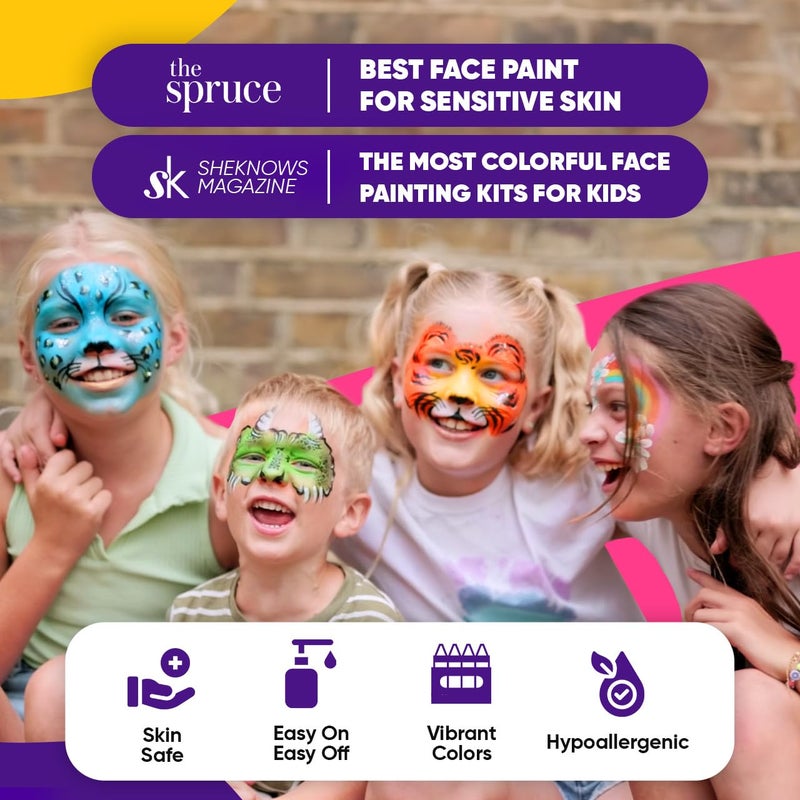 Blue Squid 28 Color Face Painting Kit for Kids - Blue Squid Face Paint Kit Palette with 160pc accessories Stencils, Water Activated Non Toxic Washable Professional Facepaint body set Halloween Party Makeup - Image 2