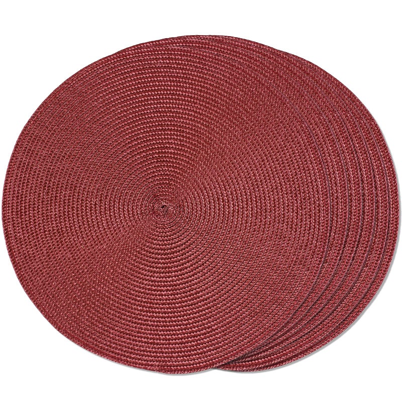 FunWheat Round Braided Placemats Set of 6 Table Mats for Dining Tables Woven Washable NonSlip Place mats 15 inchBurgundy 6pcs