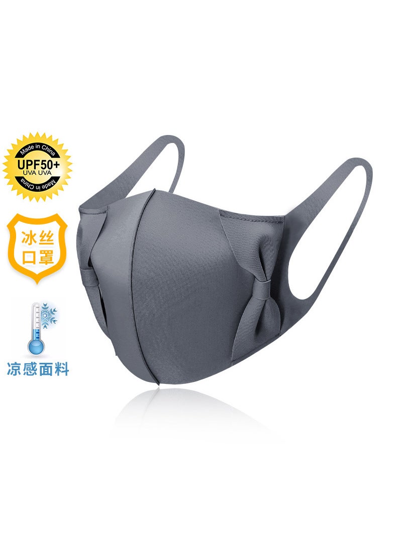 Generic 3D Stereoscopic Butterfly Knot Cloth Face Mask Women Washable Ice Silk Breathable Sun Protection Dustproof Elegant Style Bow one dark gray 