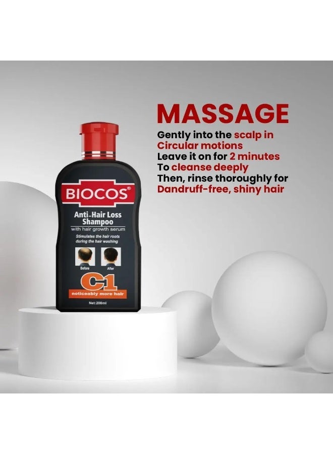 BIOCOS Anti Hair Loss Shampoo Ayurvedic Herbal Stronger Hair With Growth Serum 200ml Thick Thickening Hair Wash Shampoo - Image 3