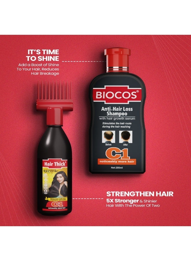 BIOCOS Anti Hair Loss Shampoo Ayurvedic Herbal Stronger Hair With Growth Serum 200ml Thick Thickening Hair Wash Shampoo - Image 2