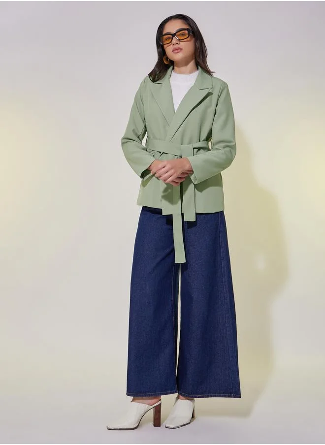 Take Two Take Two Solid Belt Detail Longline Blazer with Pocket
