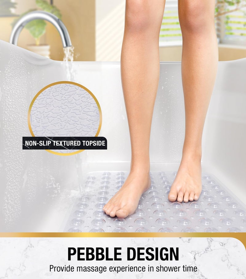 HITSLAM Bath Mat for Tub, Non Slip Bathtub Mat, 40 x 16 Inch Extra Long Bath Tub Mat, Machine Washable Bathroom Shower Mat with Suction Cups and Drain Holes, Soft on Feet, Clear - Image 3